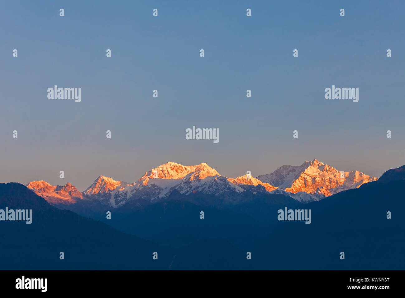 Kangchenjunga sunrise view from the Pelling viewpoint in Sikkim, India Stock Photo