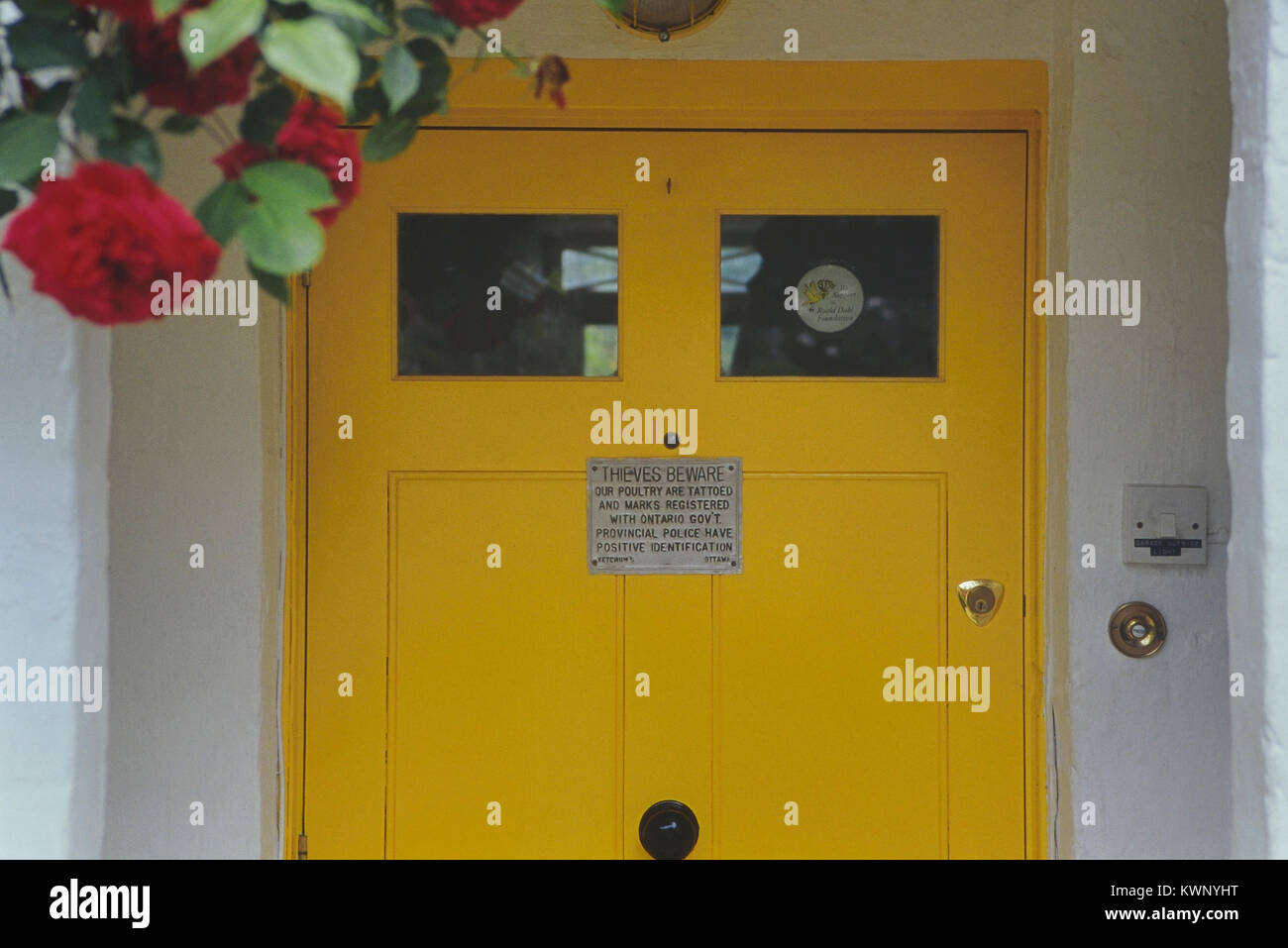 Funny sign greeting people at the front door to Roald Dahls