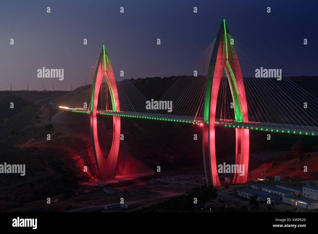 Mohammed VI Bridge in Rabat Morocco by night Stock Photo - Alamy