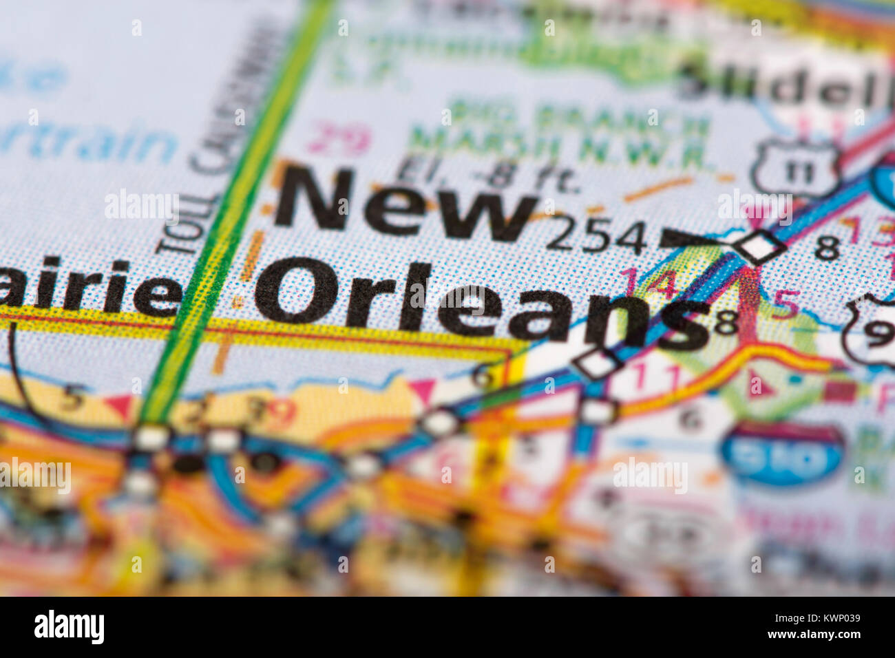 Closeup of New Orleans Louisiana - Closeup Of New Orleans Louisiana On A Road Map Of The United States KWP039