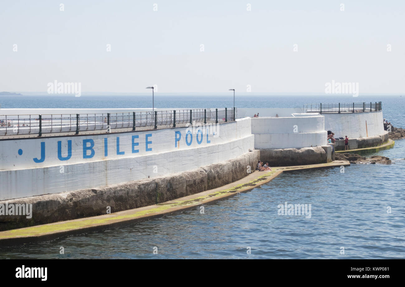 Jubilee Pool ( Outdoor Lido Seawater Bathing Pool ), Penzance, Cornwall, England, UK Stock Photo