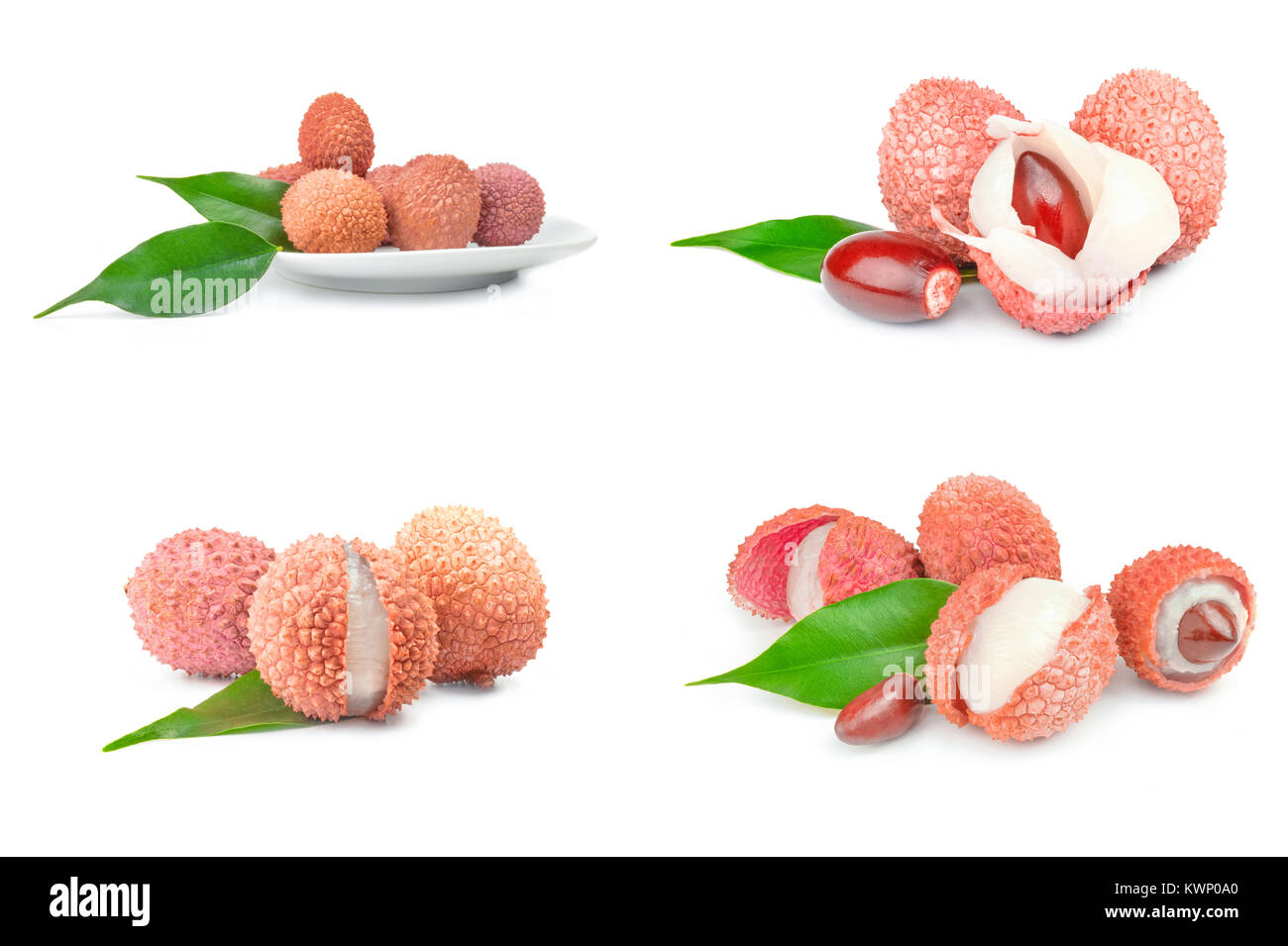 Collage of litchi on white Stock Photo