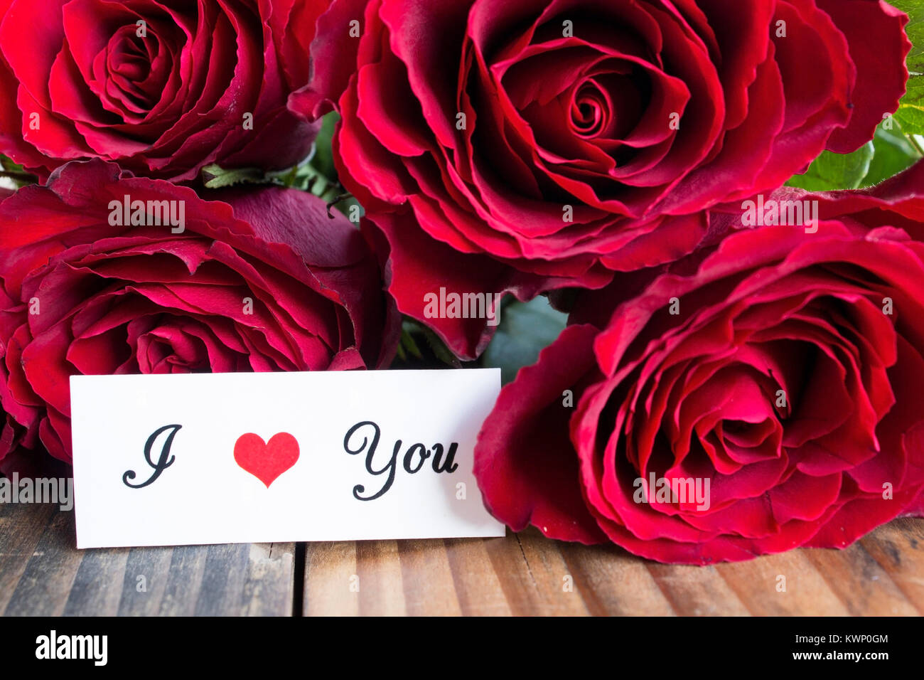 I Love You Card with Bouquet of Red Roses Stock Photo - Alamy