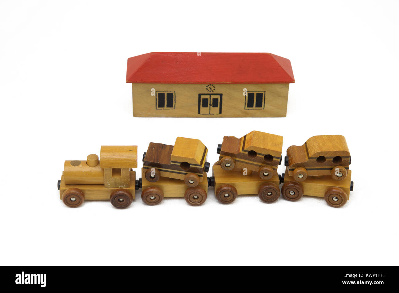 Handmade Wooden Magnetic Train Set With Station Stock Photo