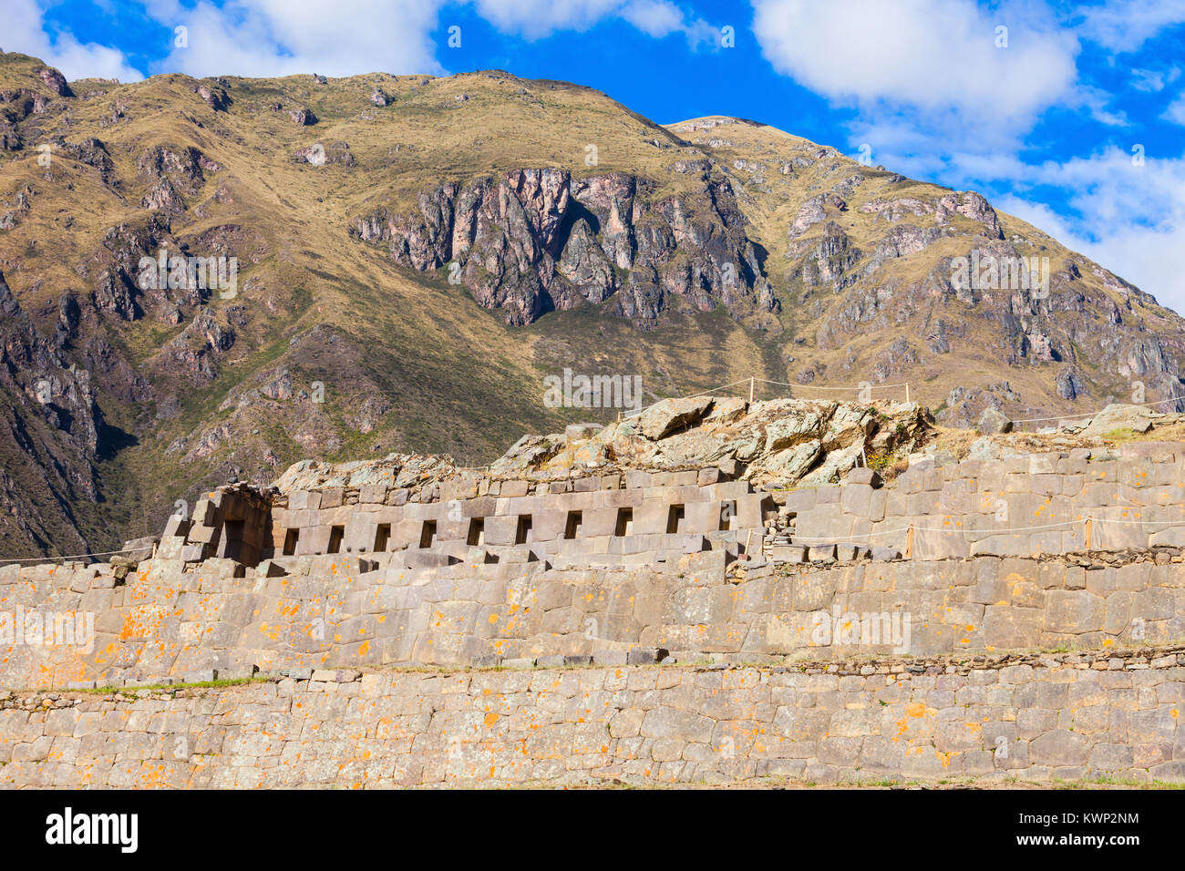 Ollantaytambo Inca ruins in Ollantaytambo town, Peru. Stock Photo