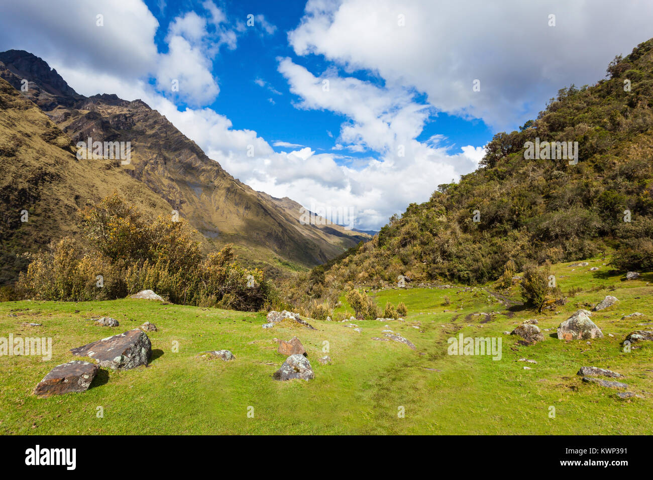 Landscape of Santa Cruz Trek, Huascaran National Park in the Andes of Peru Stock Photo