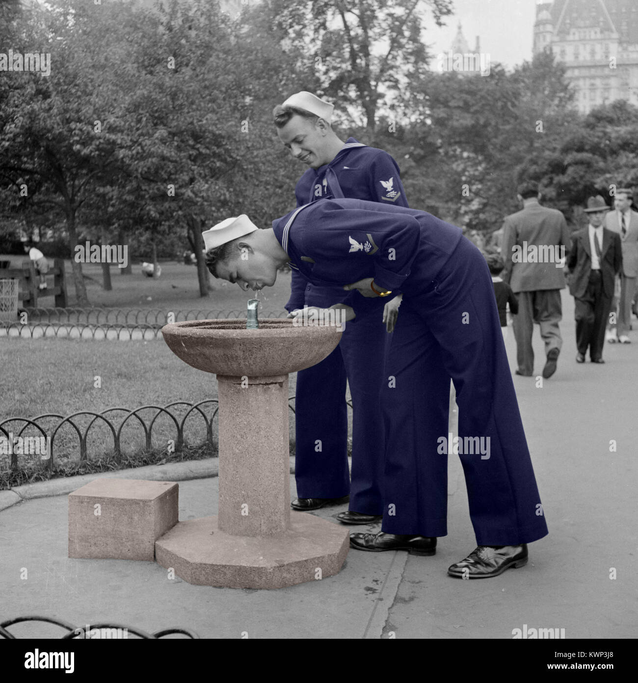 vintage photo of sailors in Central Park circa 1942 Stock Photo