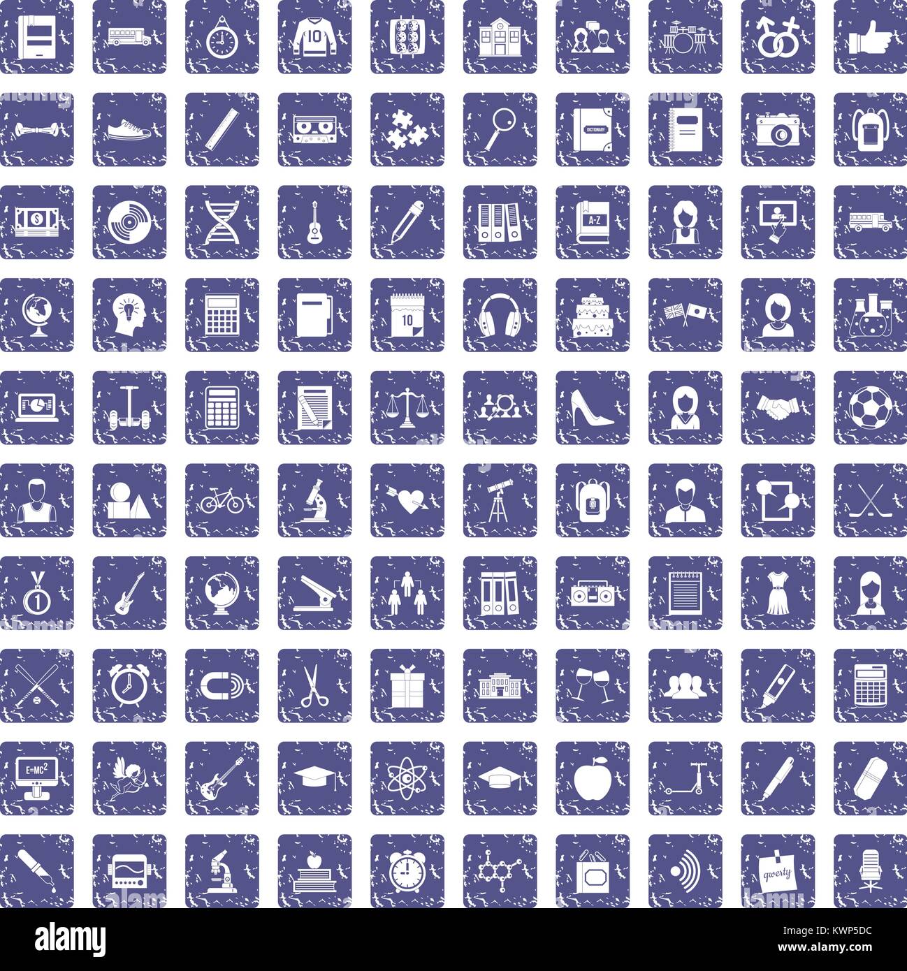 100 hi-school icons set grunge sapphire Stock Vector Image & Art - Alamy