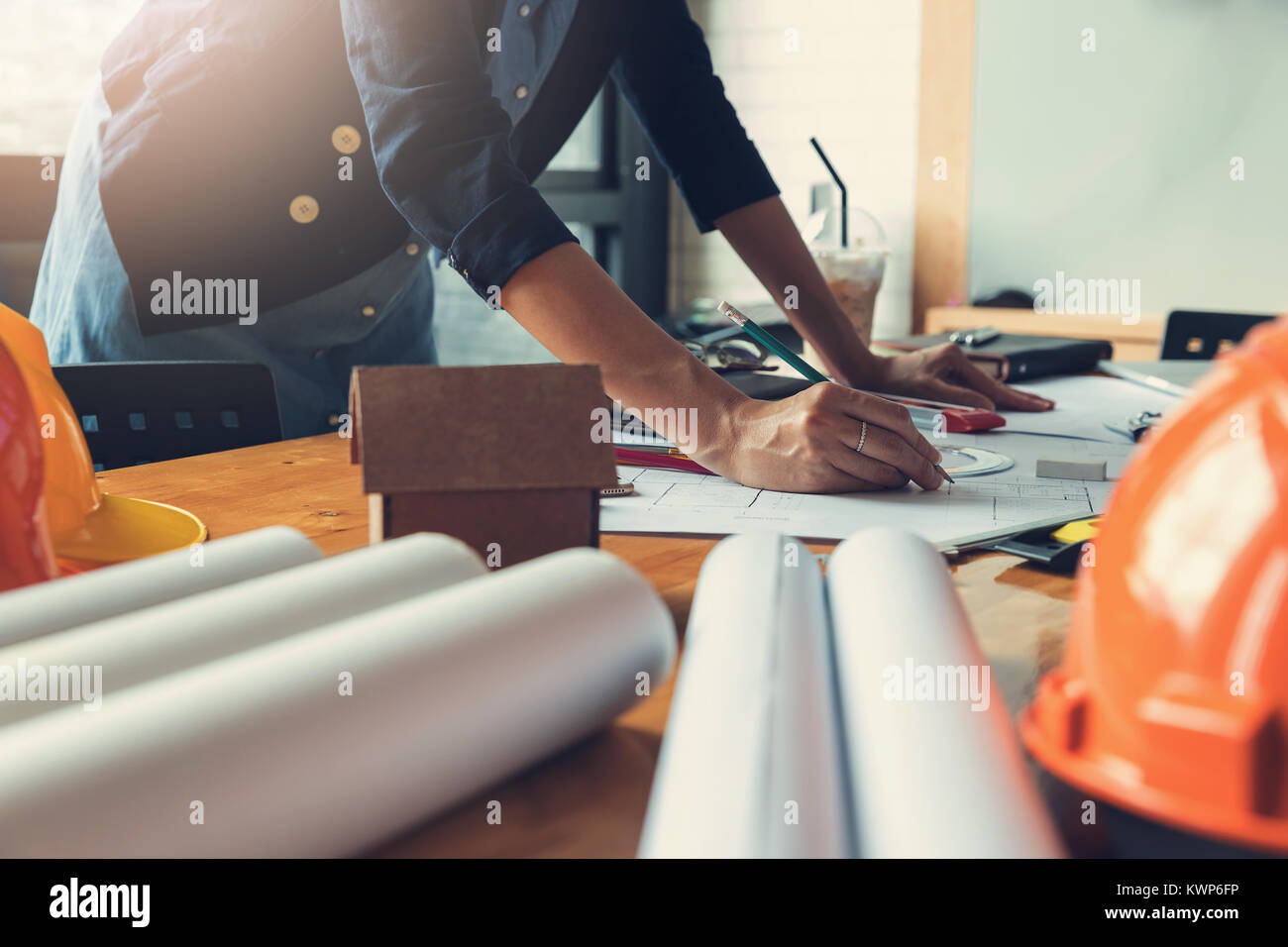 Engineer and Architect concept, Engineer Architects office team working