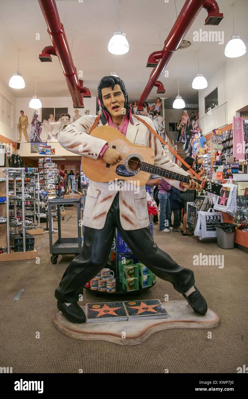 HOLLYWOOD, CALIFORNIA, USA, DECEMBER 10, 2006 - A statue of Elvis Presley is displayed in a souvenir shop on Hollywood Boulevard. Stock Photo