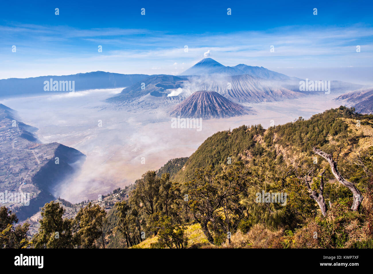 Bromo, Batok and Semeru volcanoes, Java island, Indonesia Stock Photo
