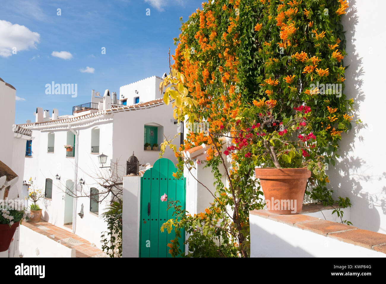 El Acebuchal, a white village or peublo blanco, in the region of Andalusia east of Malaga. Once deserted, the village has recently been restored. Stock Photo