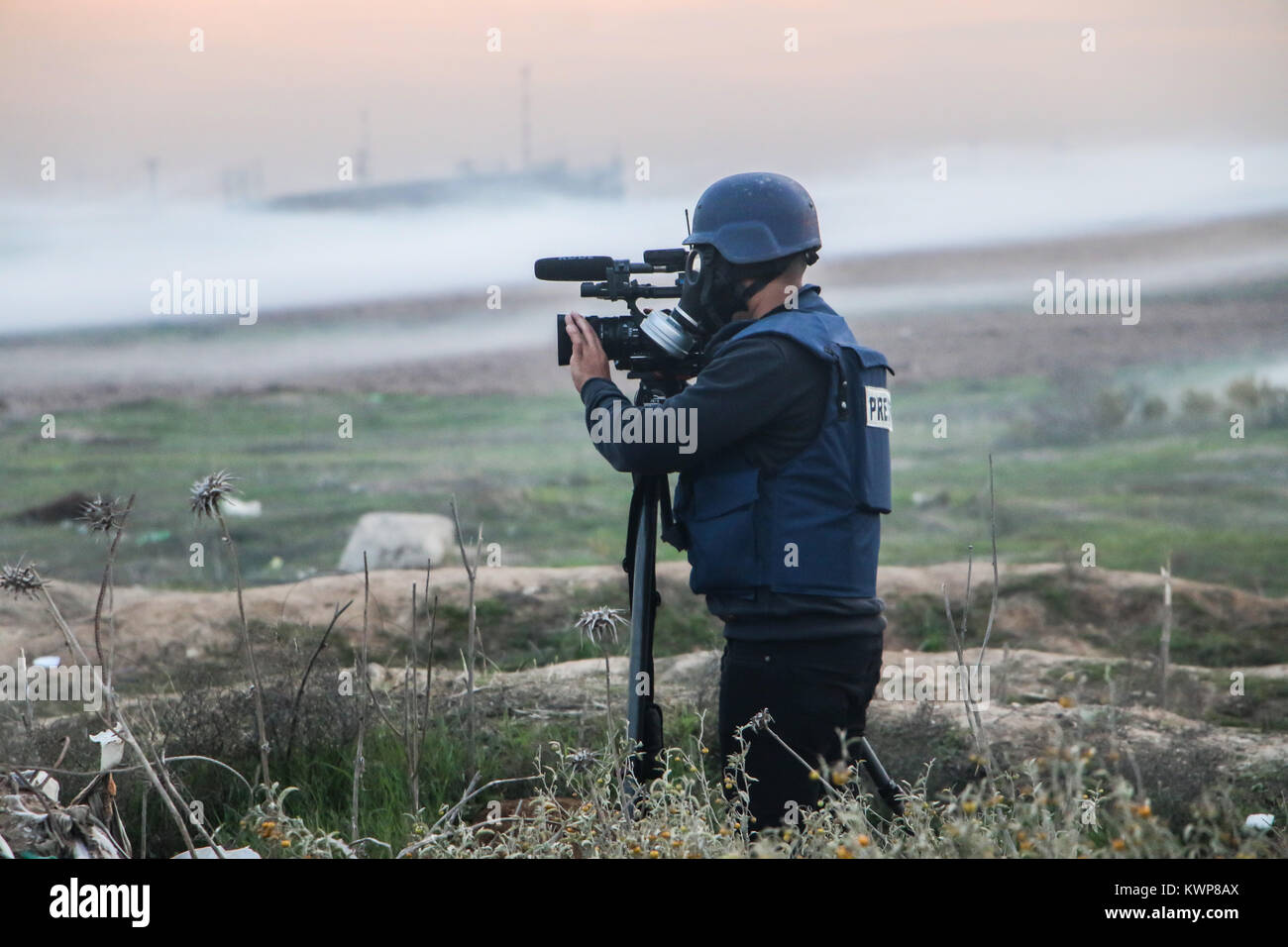 A Palestinian journalist covering the events near the Nahal Oz military