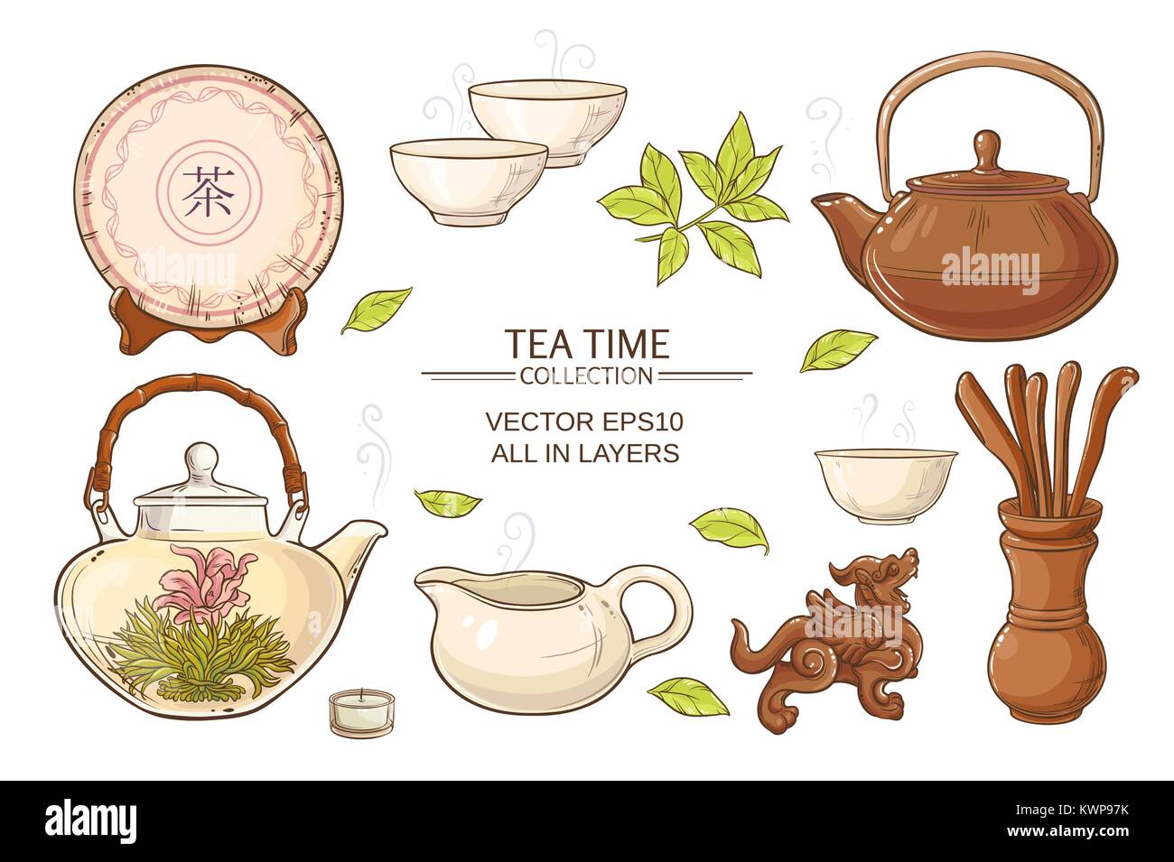 Tea ceremony vector set on color background Stock Vector Image & Art ...