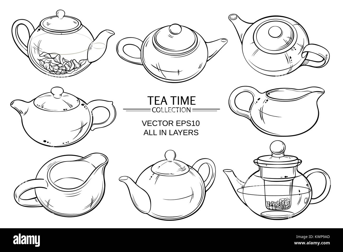 Чашка чая и чайник рисунок набор