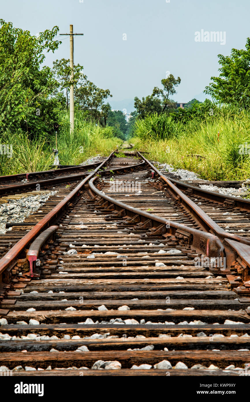 Old abandoned railway tracks out in the countryside of Guilin, Guangxi Province, China Stock Photo