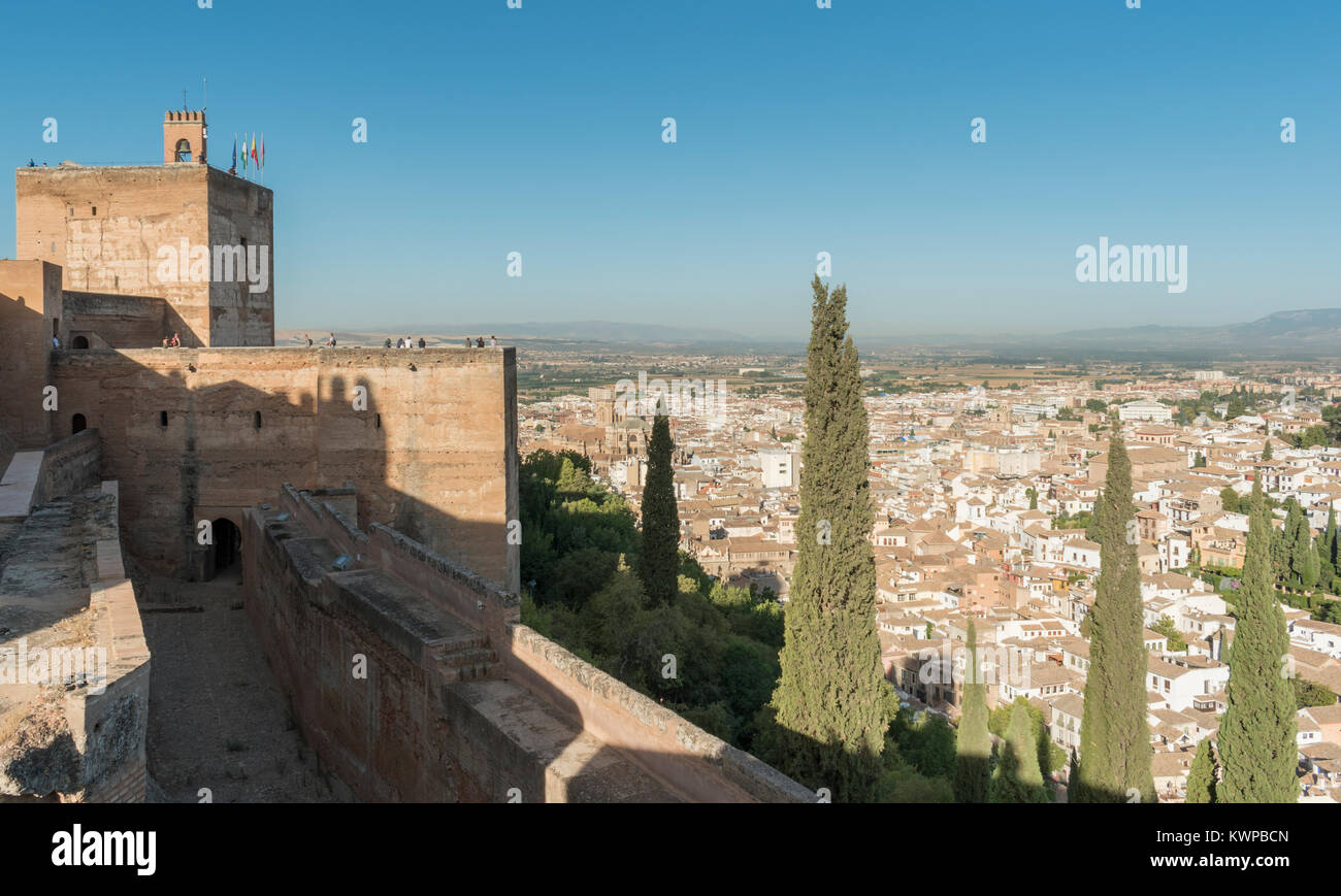 Views of the city of Granada from the Alhambra Palace on a bright sunny day. Stock Photo