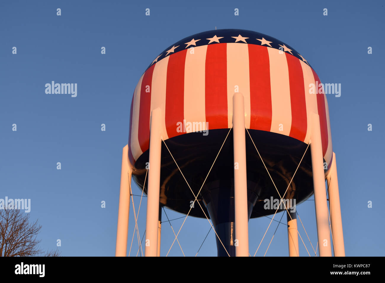 Red, white, and blue water tower in Bowling Green, Kentucky Stock Photo