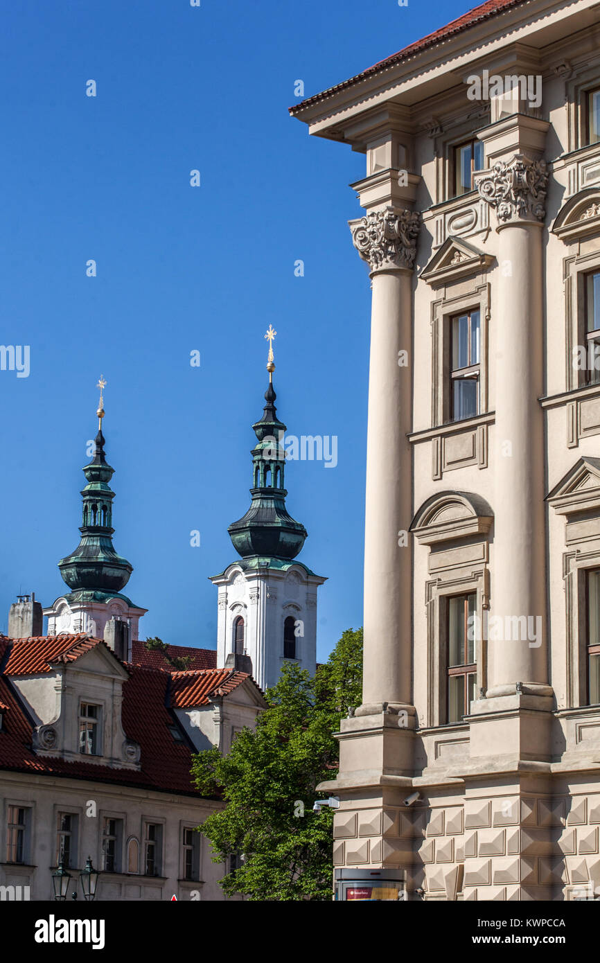 Cerninsky Palace and Strahov Monastery towers, Hradcany, Prague, Czech Republic, Europe Stock Photo