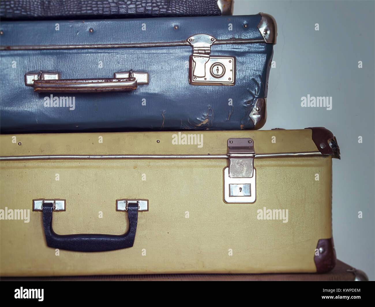 Antique shabby Suitcases in a Stack, Vintage trunks Stock Photo Alamy