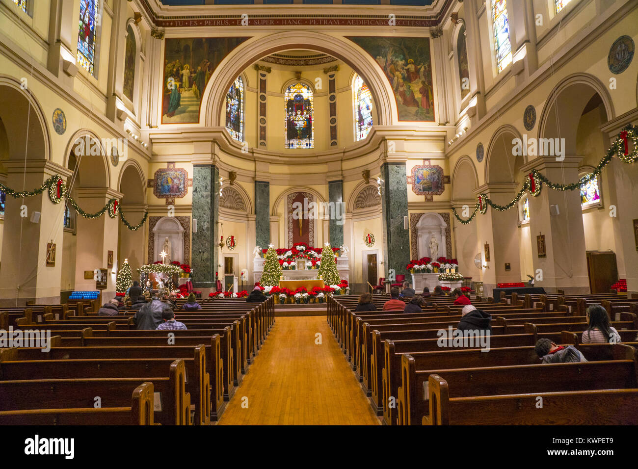 Interior of Saint Savior s Catholic Church on Christmas morning before mass in Park Slope Brooklyn