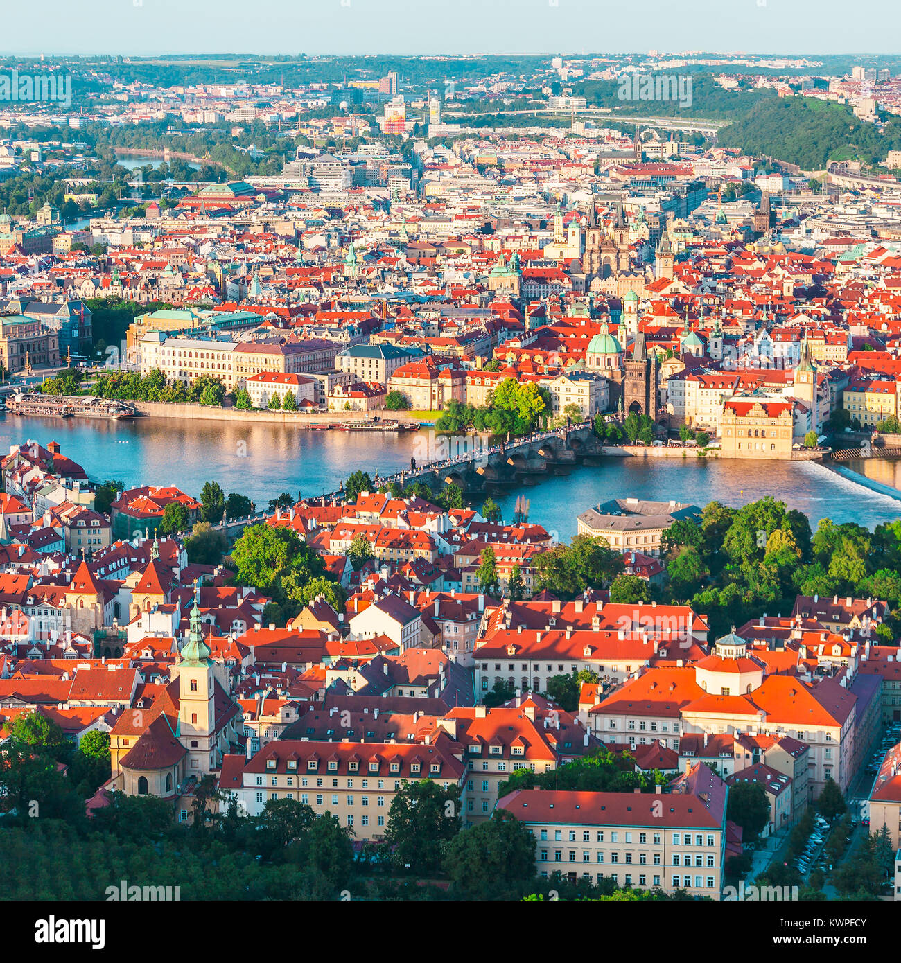 Panorama of the old part of Prague from the Petrin tower. Beautiful view on  the bridges over the river Vltava at sunset. Old Town architecture, Czech  Stock Photo - Alamy