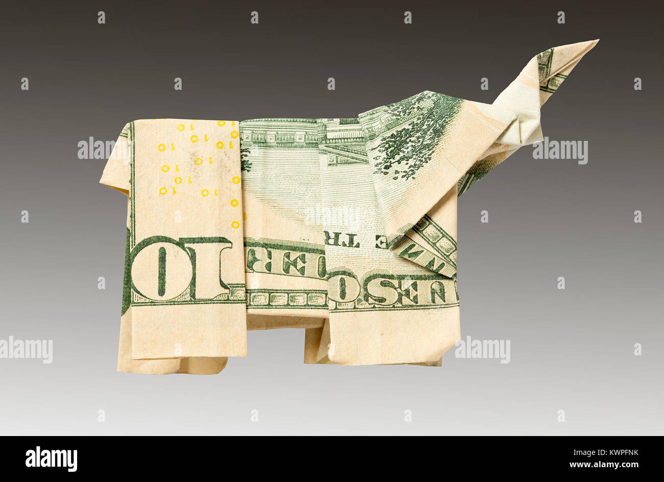 An Origami Elephant Folded From A Us Ten Dollar Bill Stock