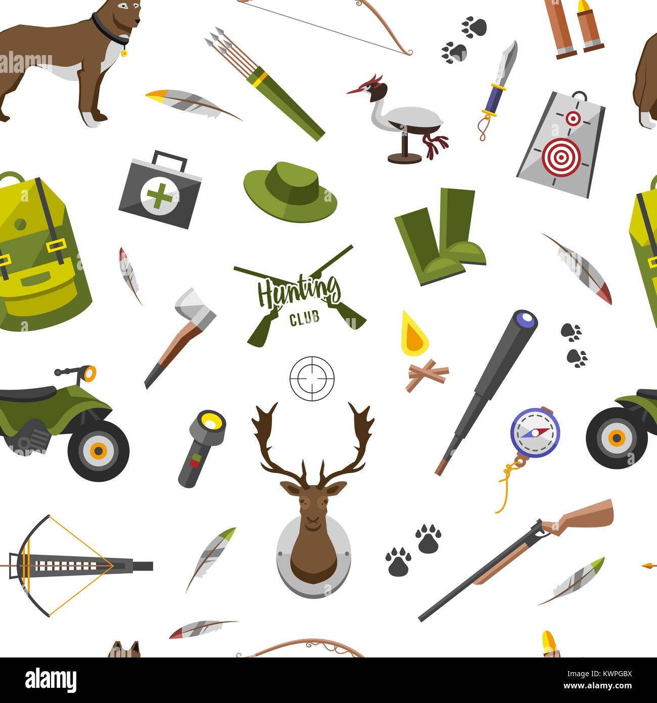 camping trip seamless pattern. accessories and base camp. hike outdoor  adventure elements. tourism, engraved hand drawn in old sketch, vintage  style. backpack and lantern, tent and deer and gun Stock Vector Image