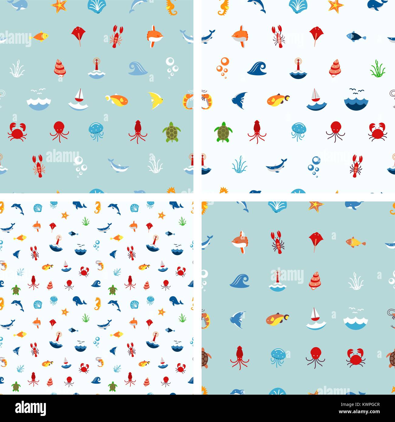 Seamless pattern ocean or sea with with animals and fish, shellfish and ...