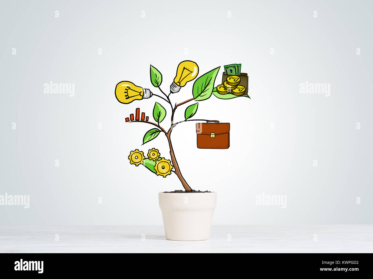 Personal Income Tree Drawn income tree in white pot for business investment savings and ...