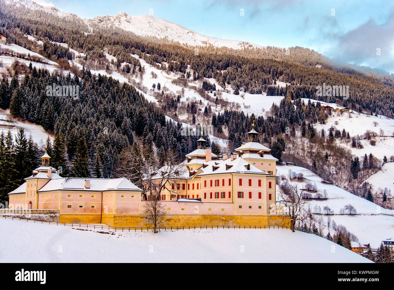 Wolfsthurn Castle snow covered winter Vipiteno Bolzano Alto Adige South Tyrol Stock Photo