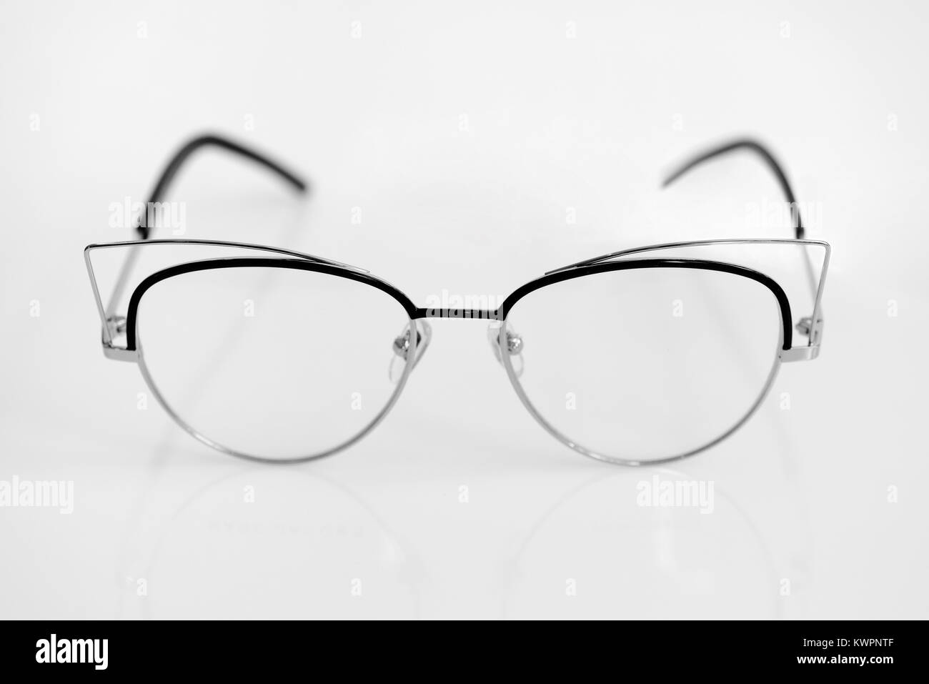Eye glasses with clear lenses on the white background Stock Photo
