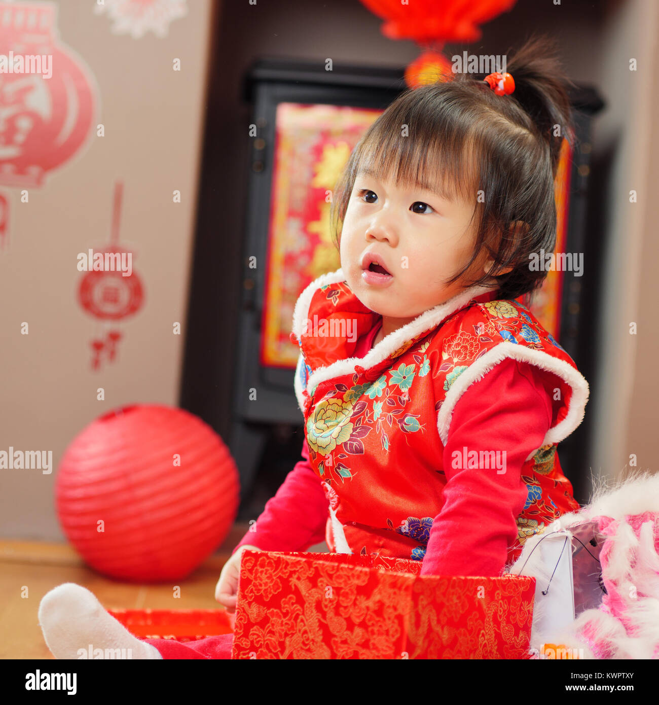 Chinese baby girl traditional dressing up celebrate Chinese new