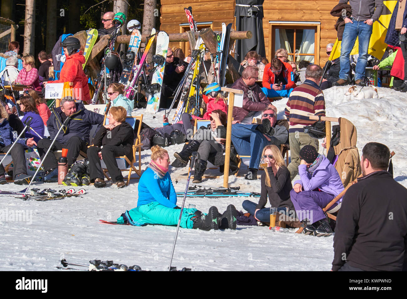 WINTERBERG, GERMANY - FEBRUARY 15, 2017: People sitting, drinking and relaxing  at Ski Carousel Winterberg Stock Photo