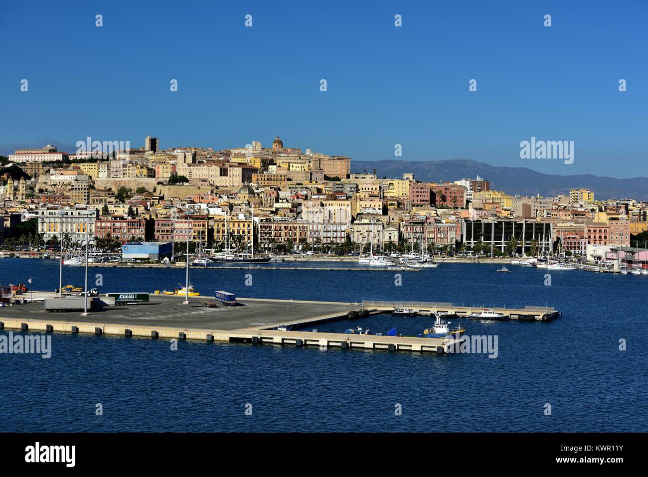 Modern port and town of Cagliari, Italy in September 2017 Stock Photo