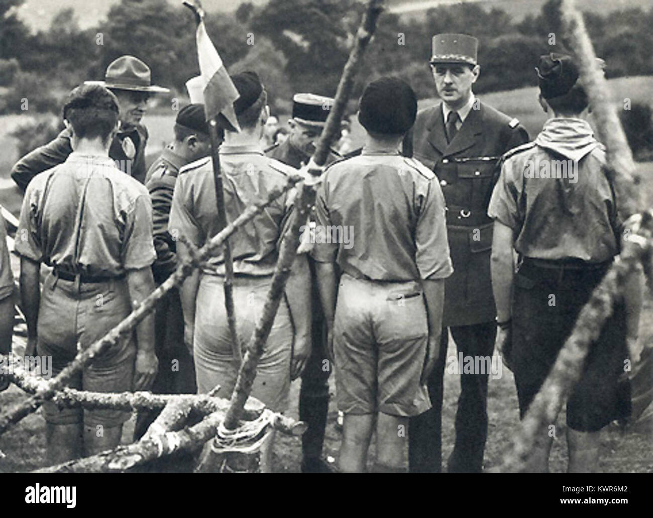The French Scouts in Britain were part of the Free French movement during World War II, supporting General Charles de Gaulle. They were involved in various activities to aid the resistance and maintain morale among French expatriates in Britain. Stock Photo