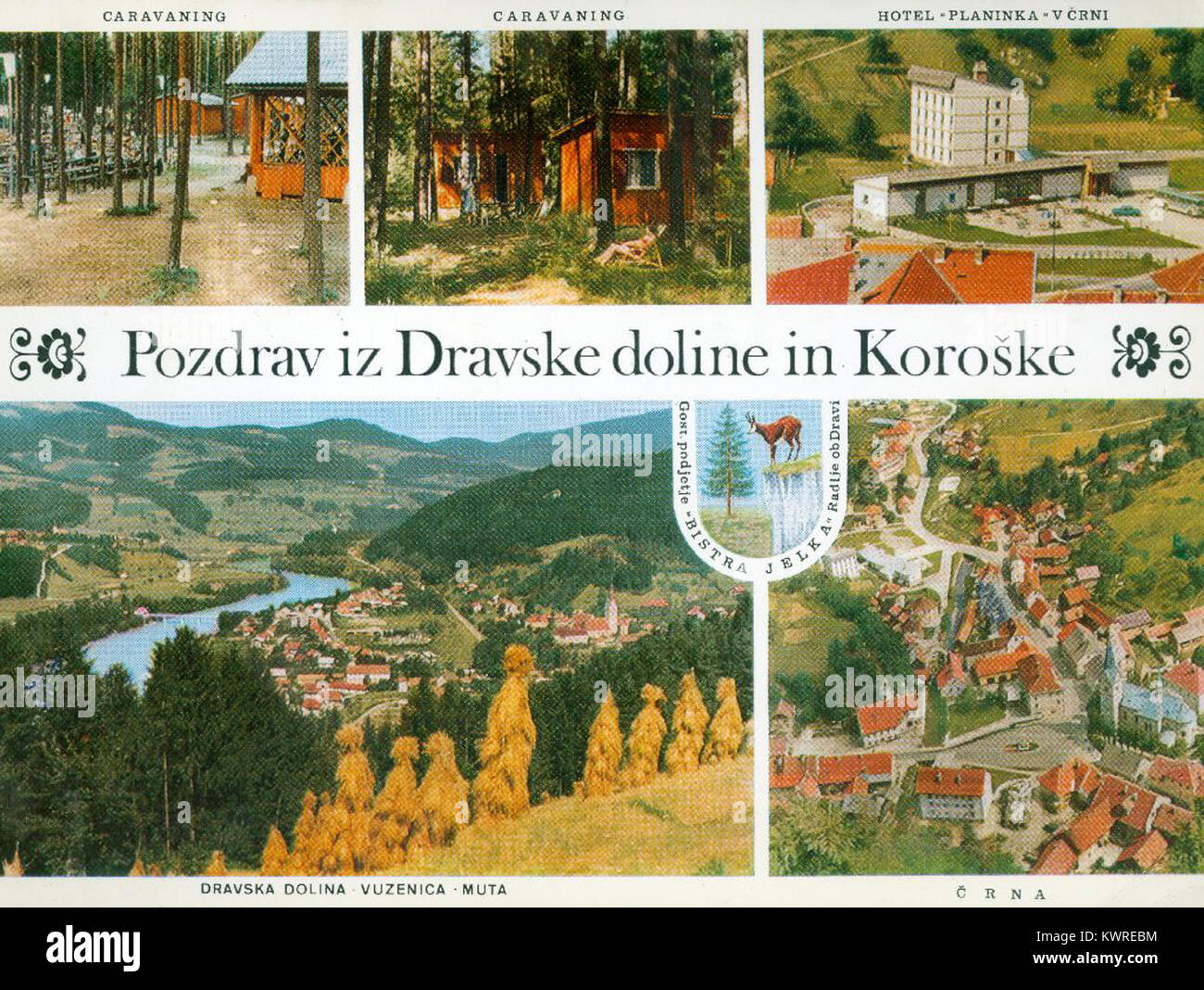 Razglednica Črne na Koroškem, Dravske doline in Caravaninga v občini Muta 1968 Stock Photo