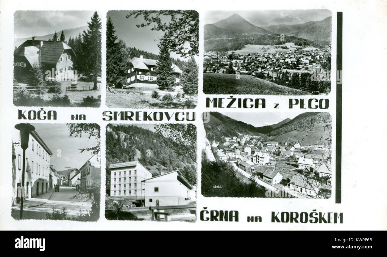 Razglednica Mežice, Smrekovca in Črne 1950 Stock Photo