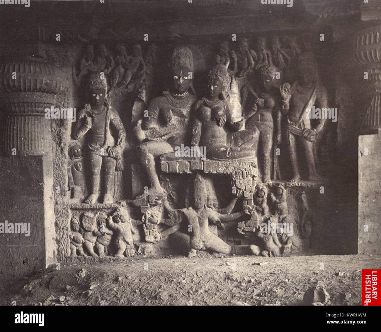 Relief sculpture depicting the marraige of Shiva and Parvati in Dumar ...