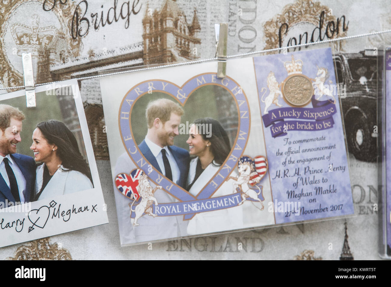 Windsor Berkshire, UK. 5th Jan, 2017. Pictures of Prince Harry and his fiancee Meghan Markle are sold by souvenir shops in Windsor hoping to capitalise on the Royal Wedding on 19th May 2018 Credit: amer ghazzal/Alamy Live News Stock Photo