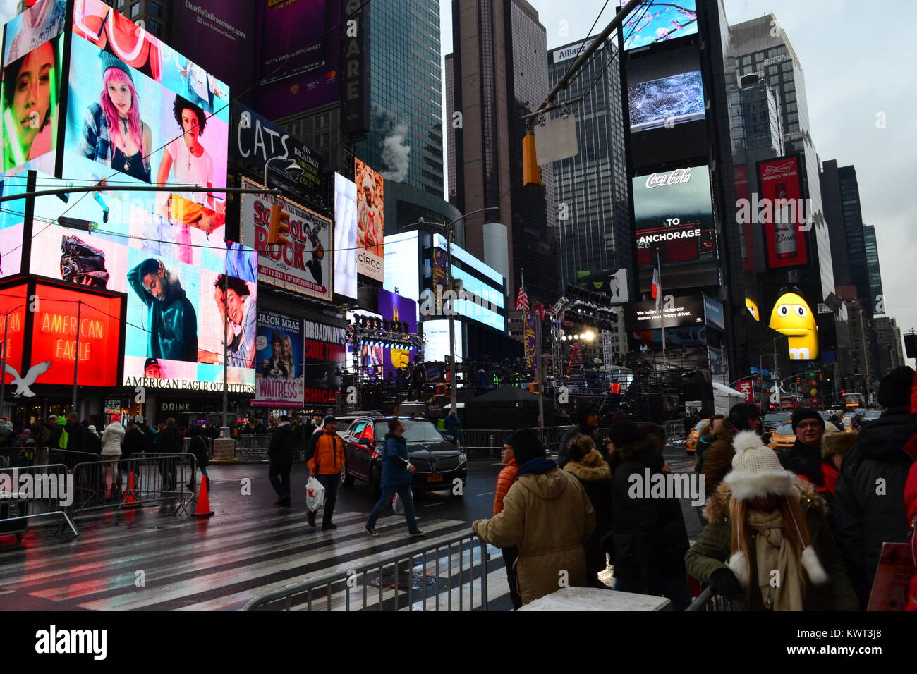 New Year's eve preparations in Times Square, New York Stock Photo