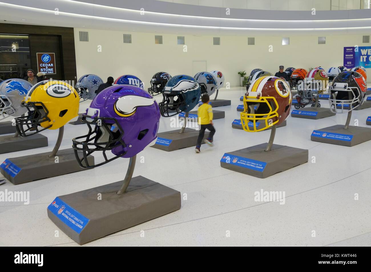 Minnesota Vikings NFL Football headgear with horns and yellow braids in Mall  of America. Bloomington Minnesota MN USA Stock Photo - Alamy