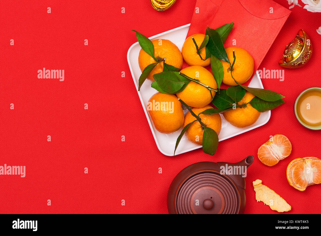 Top view accessories Chinese new year festival decorations.orange,leaf