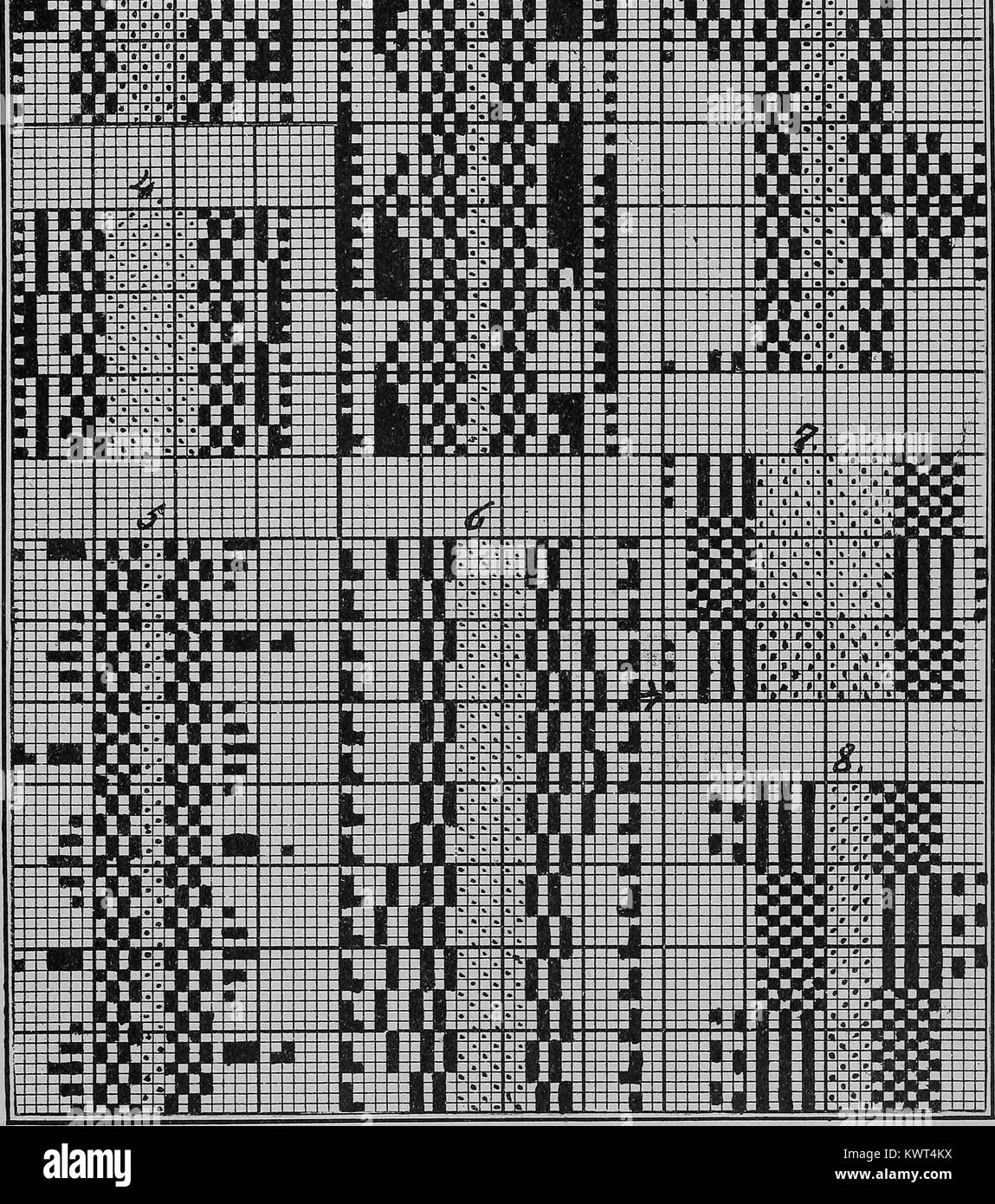 Printed punch card used to program a Jacquard Loom, an early example of industrial automation; Jacquard looms use the patterns punched on a card to automatically weave complex fabric designs, 1898. Courtesy Internet Archive. Stock Photo