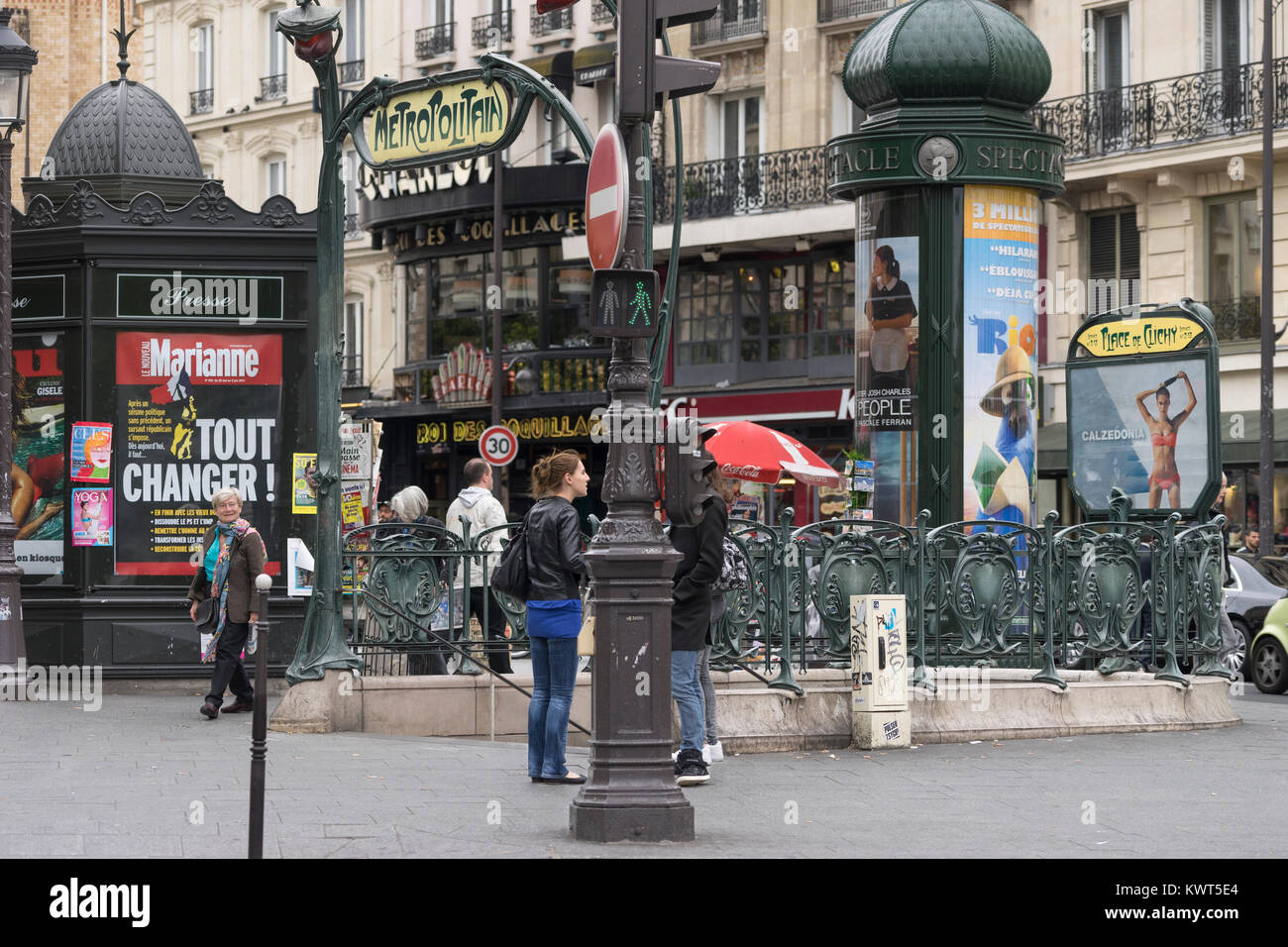 Outside the metro station in Place de Clichy, Paris, France Stock Photo