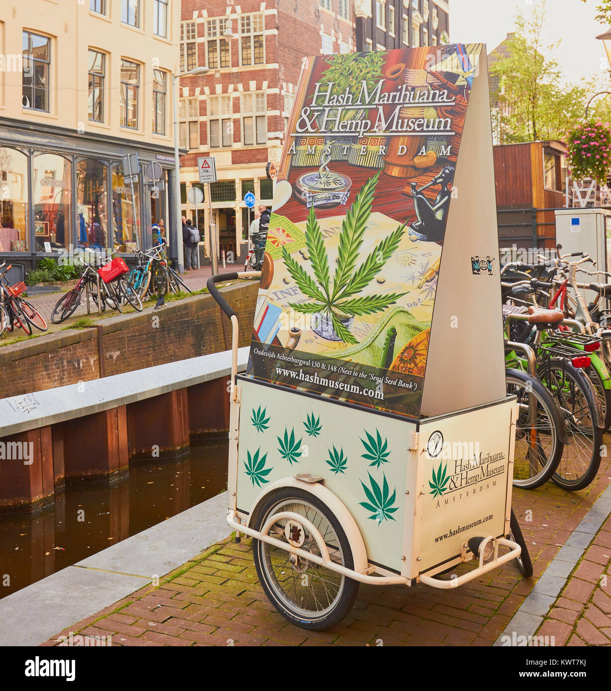 Advertising for Hash Marihuana & Hemp Museum, Amsterdam, Netherlands. Oldest museum in the world dedicated to cannabis, hemp and marijuana Stock Photo