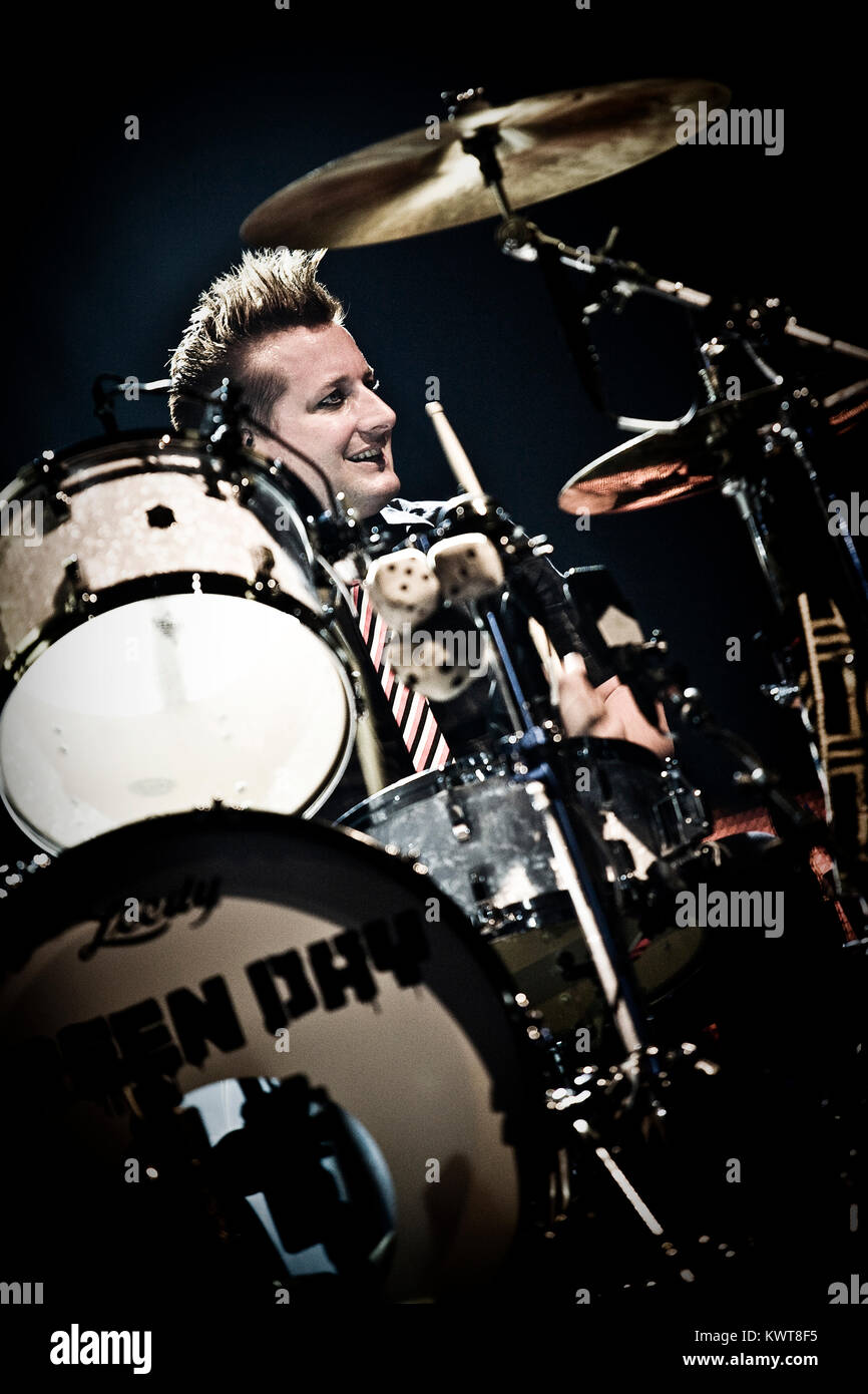 The American punk rock band Green Day performs a live concert at Forum in Copenhagen. Here lead drummer and musician Tré Cool (Frank Edwin Wright III) is pictured live on stage. Denmark 09/10 2009. Stock Photo