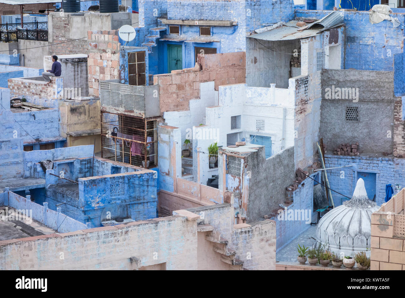 Haphazard jumble of buildings in Jodhpur (the blue city) resemble at times the works of artist MC Escher. Stock Photo