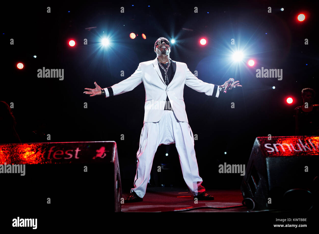 MC Hammer looks like a happy man on stage during his show at the Danish  outdoor festival Skanderborg Festival 2013. Denmark Stock Photo - Alamy