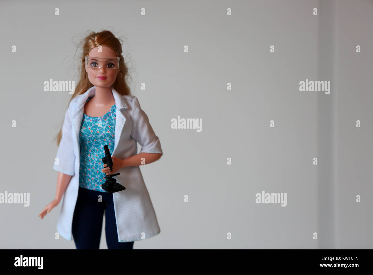 A Science Barbie Doll pictured at a home in Chichester, West Sussex, UK. Stock Photo